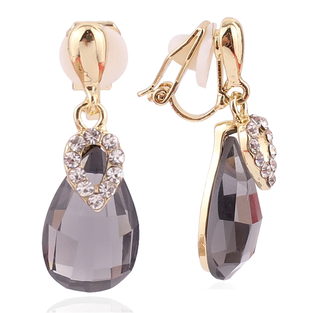 7 Colors High-grade Rhinestone Crystal Tear Drop Shape Clip on Earrings No Pierced for Women Wedding Luxury No Hole Earrings New