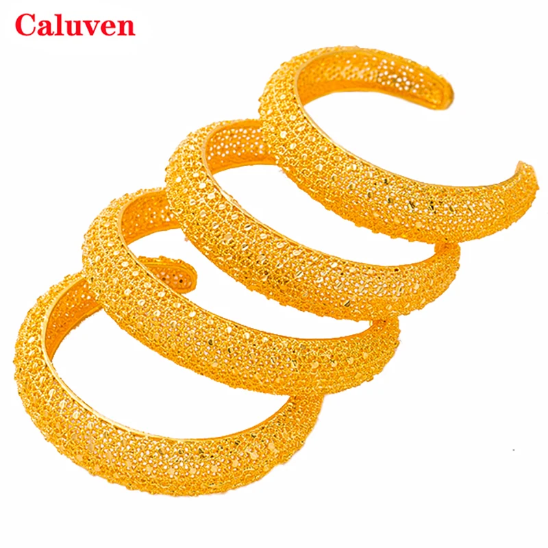 Saudi Arabia Jewelry Dubai Bangles for Women 4pcs/Lot Indian Gold Plated Bracelets Ethiopian Wedding Bridal Jewellery Gifts