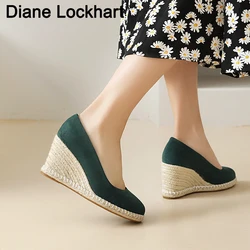 Brand Design Ladies Espadrille Wedges Casual High Heels 2024 New Pumps Women Shallow Platform Shoes Woman Flax Hemp Canvas Shoes