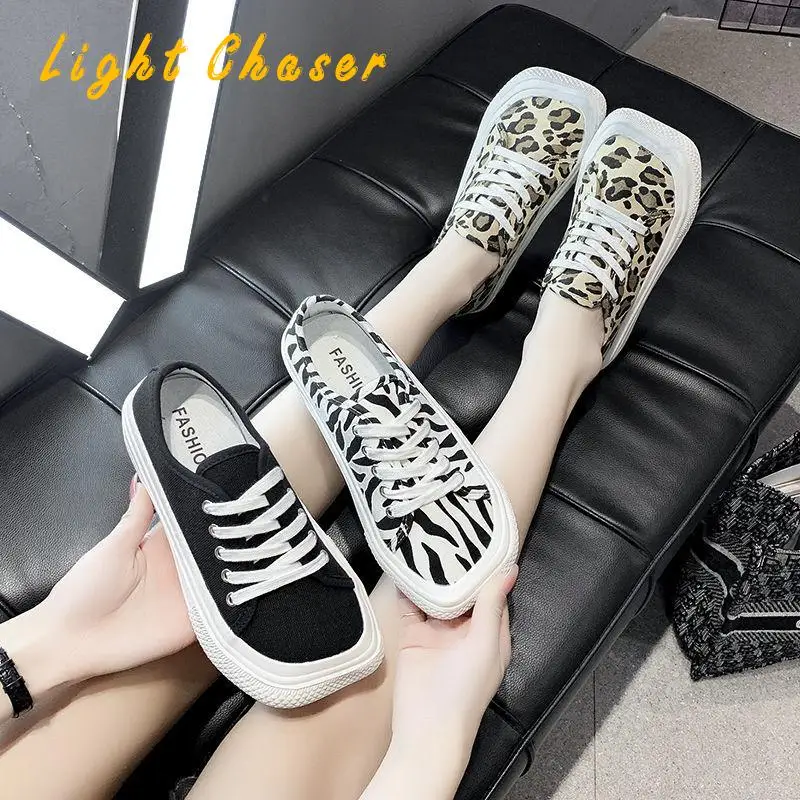 2021spring Summer Canvas Shoes Women Square Toe Women\'s Shoes Comfortable Flat Bottom All-match Casual Shoes Ladies Sports Shoes