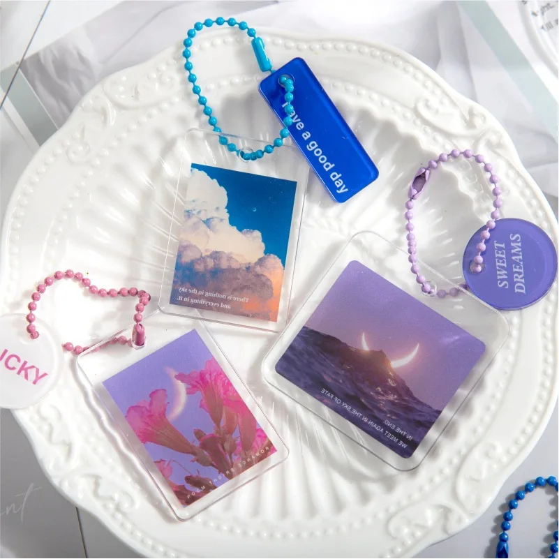 INS wind acrylic pendant beautiful scenery cute bag decoration tag keychain landyard for keys key chain lanyard pink