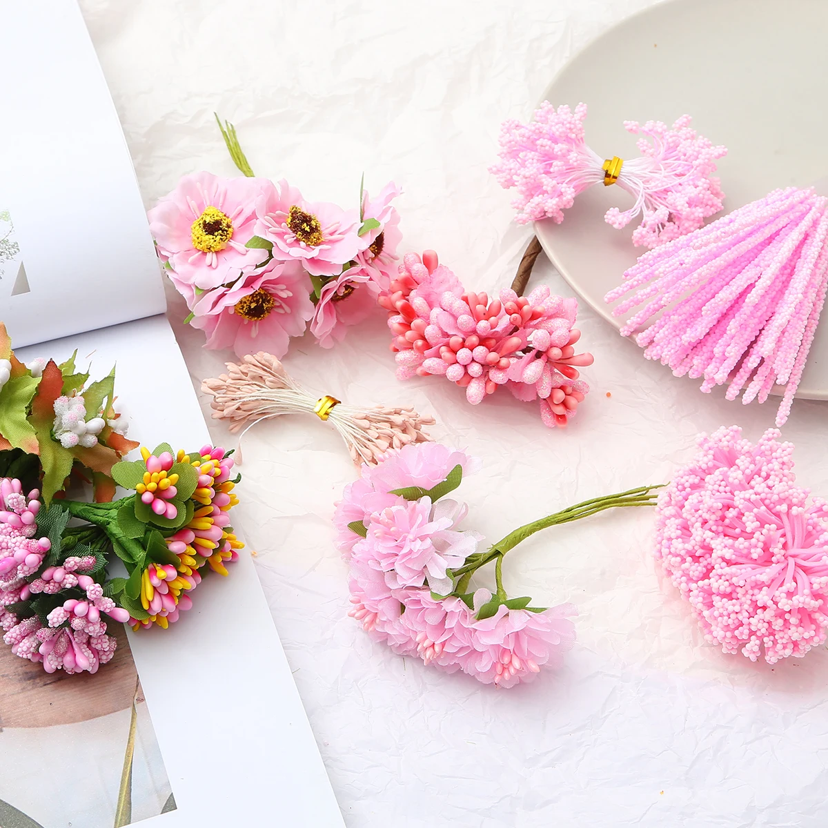 2020 Artificial Flower Bouquet Pink Cherry Branch Stamen Berries Bundle DIY Christmas Wedding Cake Gift Box Wreath Party Decor