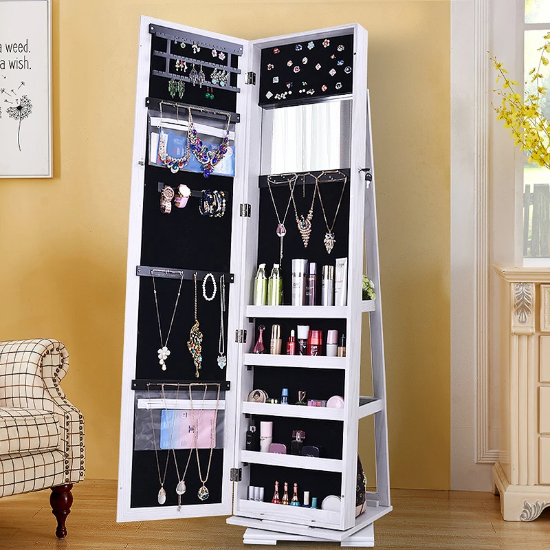 360 Degree Rotation Full-Body Mirror Cabinet PVC Film Moisture Proof Dressing Mirror Cabinet Super Storage Jewelry Storage