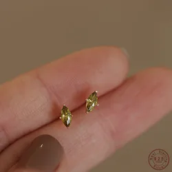 925 Sterling Silver Plating 14K Gold Earrings Simple Fresh Olive Green Zircon Earrings for Women Party Jewelry Gifts