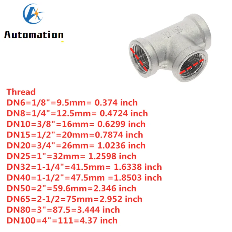 SS 304 ステンレス鋼アダプター 1/8 "1/4" 3/8" 1/2" 3/4" 1" 1-1/4" 1-1/2" めねじ BSP 水道管継手 3 ウェイティーアダプター