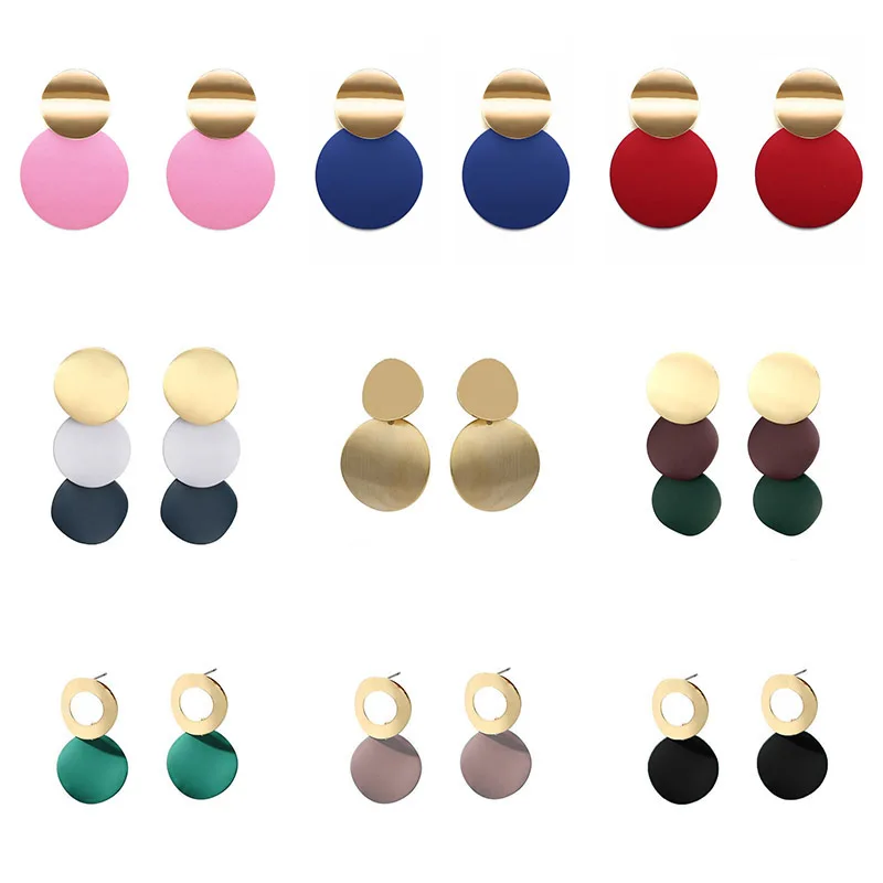 Korean Geometric Statement Hang Earrings for Women Gold Color Round Circle Drop Earring Punk Metal Earring Fashion Ear Jewelry