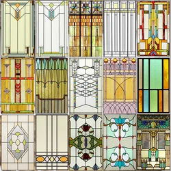 Custom Size Stained Glass Window Film Frosted Privacy Static Cling Retro Prairie Style Stickers Shower Bathroom Office Home Deco
