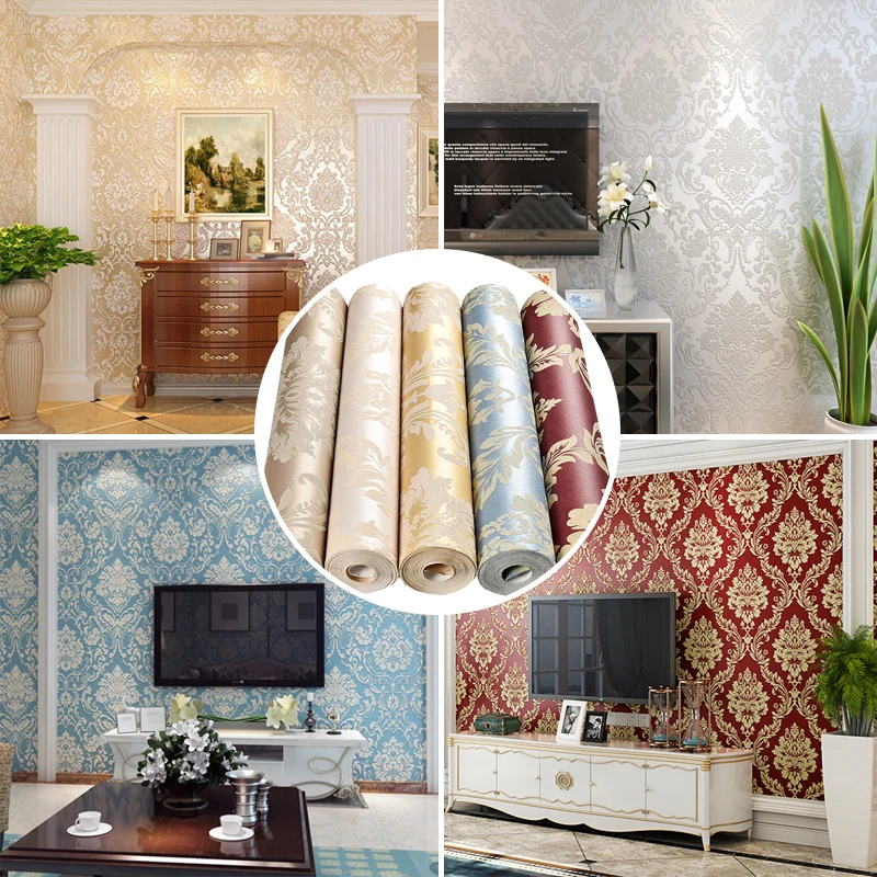 10M Luxury European Style Non-woven Wallpaper TV Background Decor Classic 3D Embossed Wall Paper Roll Wallcovering Upholstery