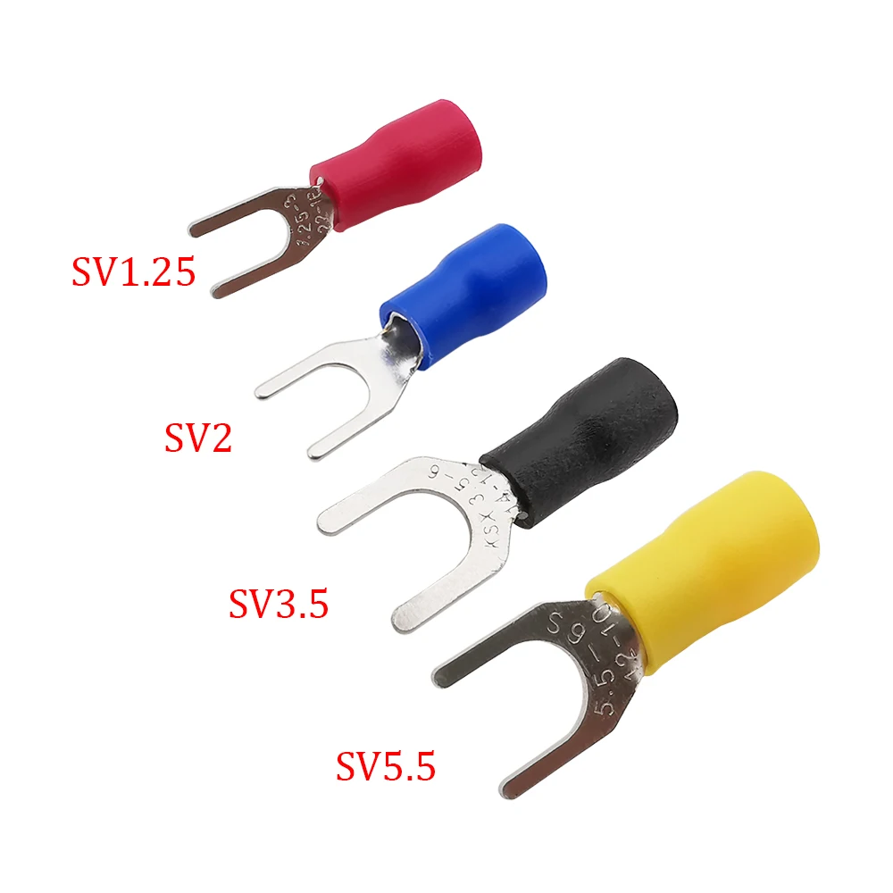 50Pcs/Lot SV Electrical Crimp Terminal Insulated Cord Round End U Type Fork Spade Wire Connector SV1.25/2/3.5/5.5 Crimp Terminal