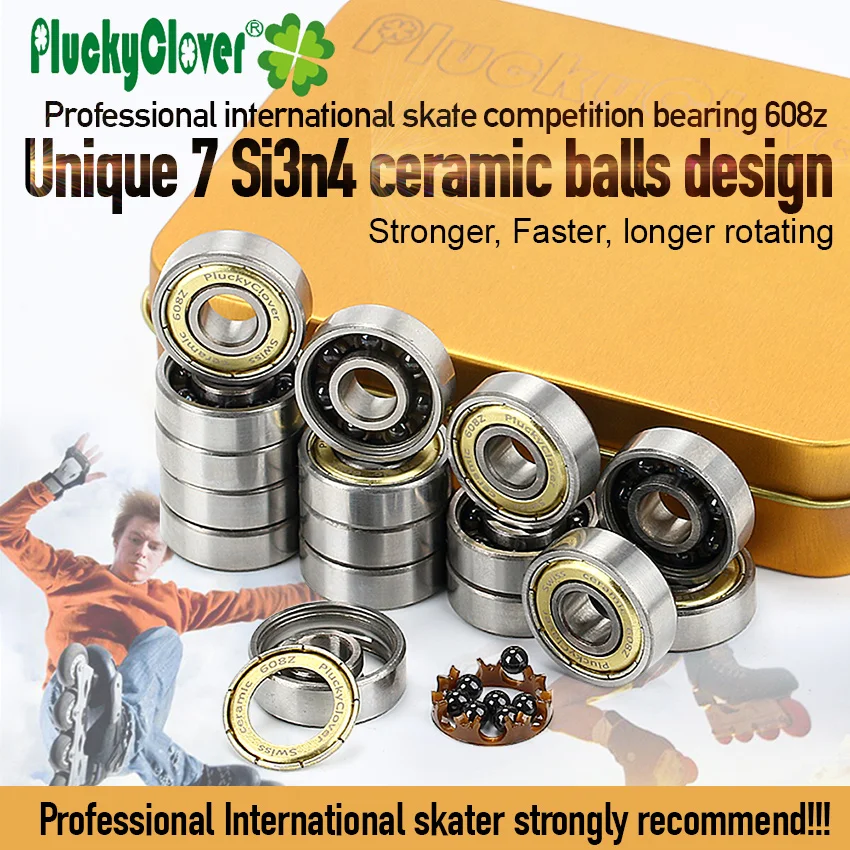 PluckyClover Skate bearing 608 with 7 Ceramic beads Inline Roller Skates Speed Skate Ceramic Ball Scooter Skateboard Bearing 608