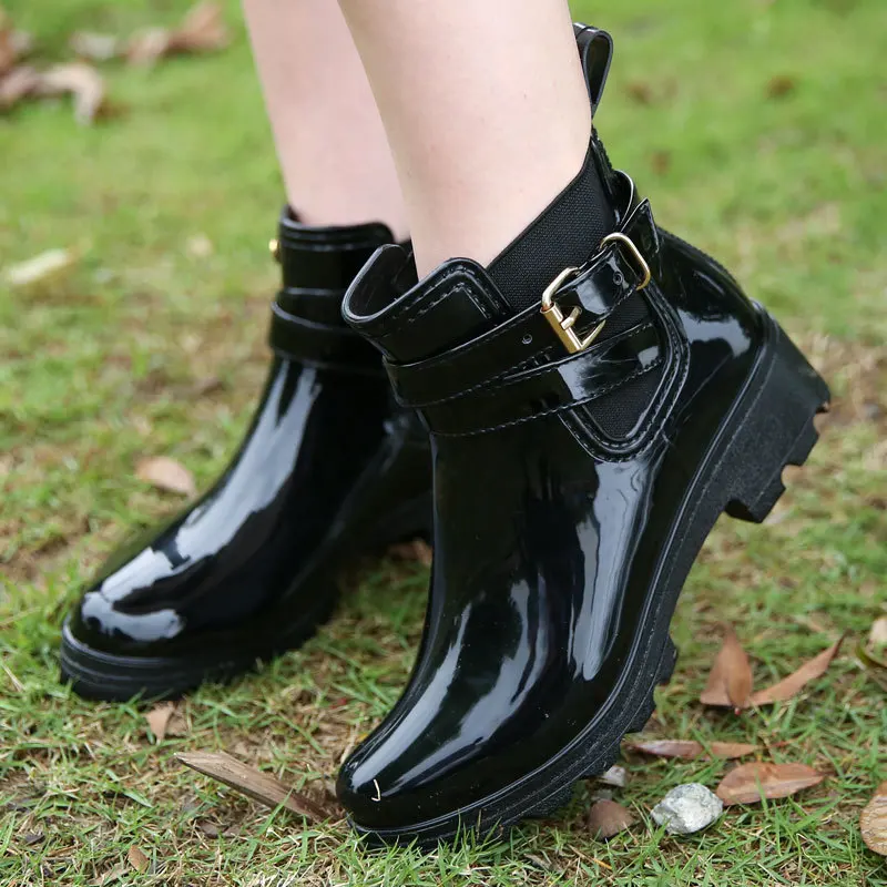 New Boots Women's Short Boots Rain Shoes Non Slip Leather Elastic Band U-shaped Water Shoes Ankle Boots 2021 NEW