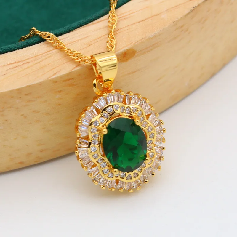 New Arrivals Gold Color Jewelry Sets For Women Wedding Green Zircon Bracelet Earrings Necklace Pendant Ring Free Gift Box 4PCS