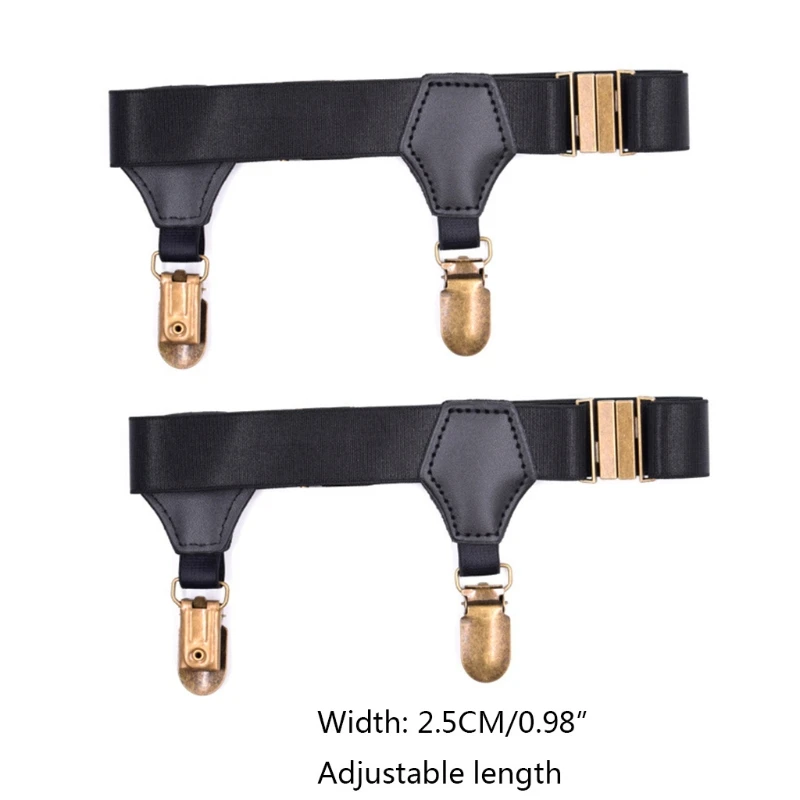 Men Women Black Socks Suspenders Holder with Double Hard Metal Non-Slip Clips Elastic Adjustable Garters Belt Accessory