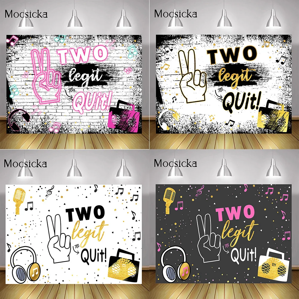 

Two Legit to Quit Party Background Decoration Hip Hop Music Children 2nd Happy Birthday Backdrop Photo Shoot Photobooth