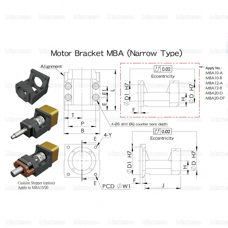 SYK MBA6/8 MBA10 Premium Motor Bracket Ball Screw Motor Housing Stepper Motor NEMA17 NEMA23 NEMA34 Bearing Seat FKBF10 MAXTENSO