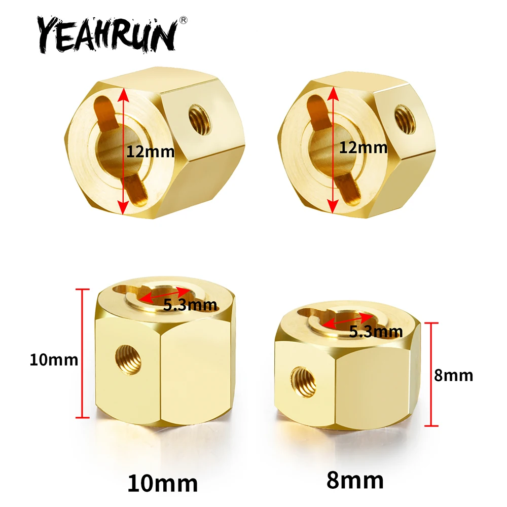 YEAHRUN 4pcs Heavy Brass 12mm Wheel Hub Hex Extended Adapter 8/10mm for Redcat GEN8 1/10 RC Crawler Car Upgrade Part Accessories