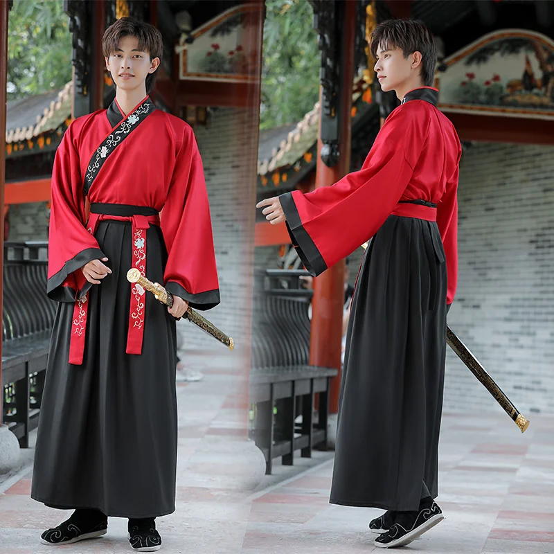 Chinese Dress Black Red Hanfu Customized China Style Ancient Martial Kimono Embroidery Traditional Cosplay Costumes Dresses