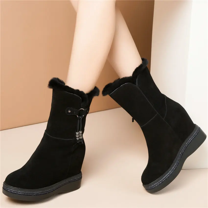 Platform Pumps Women Genuine Leather Wedges High Heel Ankle Boots Female Winter High Top Round Toe Fashion Sneakers Casual Shoes