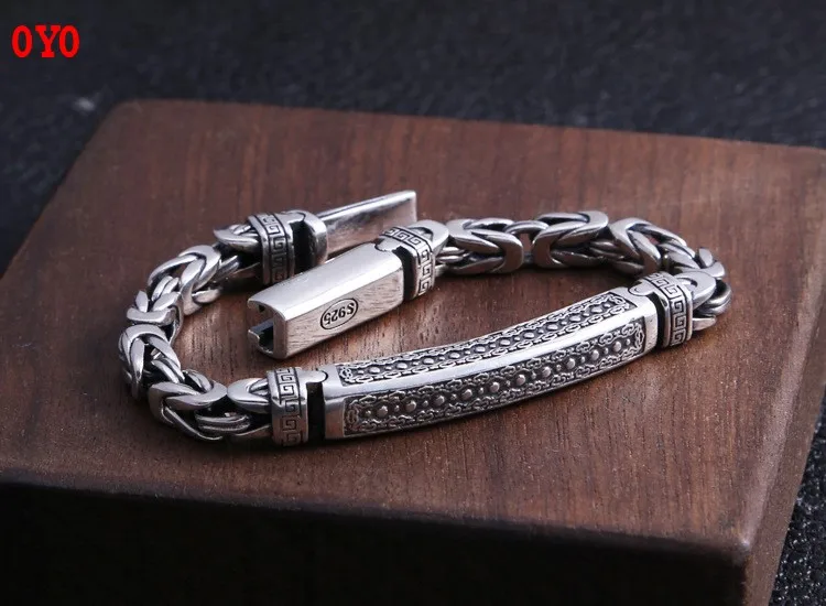 

100%s925 sterling silver vintage do old fashion men's style peace pattern bracelet thick style