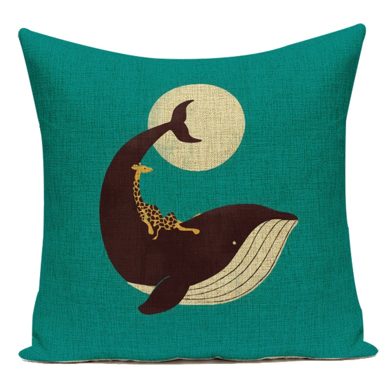 Nordic Style Decorative Throw Pillows Case Cute Cartoon Animals Fish Whale Sailor Navigation  Sofa Pillow Cushion Cover