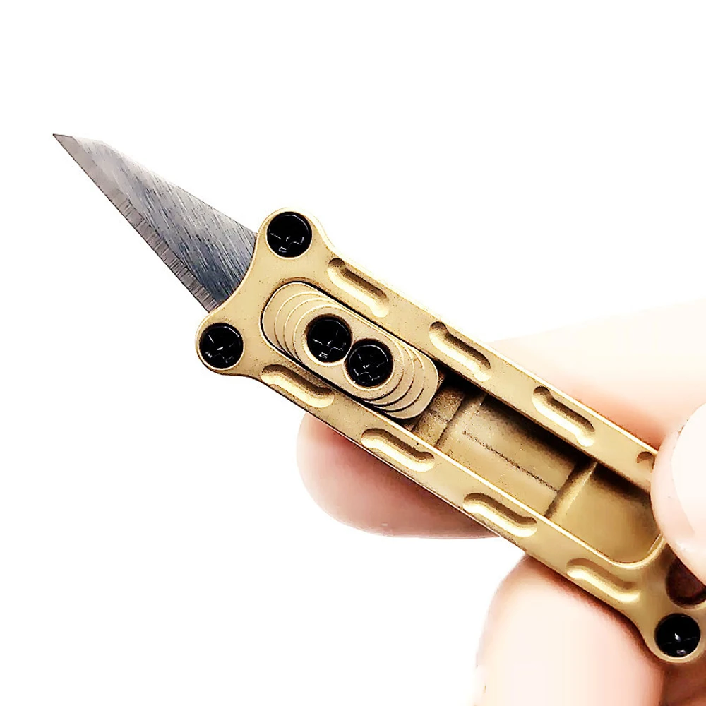 Titanium Alloy Mini Push Knife Brass Sharp Portable Edc Keychain Pendant Utility Knife Small Unpacking Express Parcel Opener