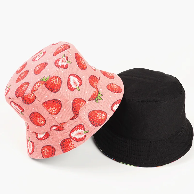 2020 four seasons cotton Strawberry print Bucket Hat Fisherman Hat outdoor travel Cap for Men and Women 272