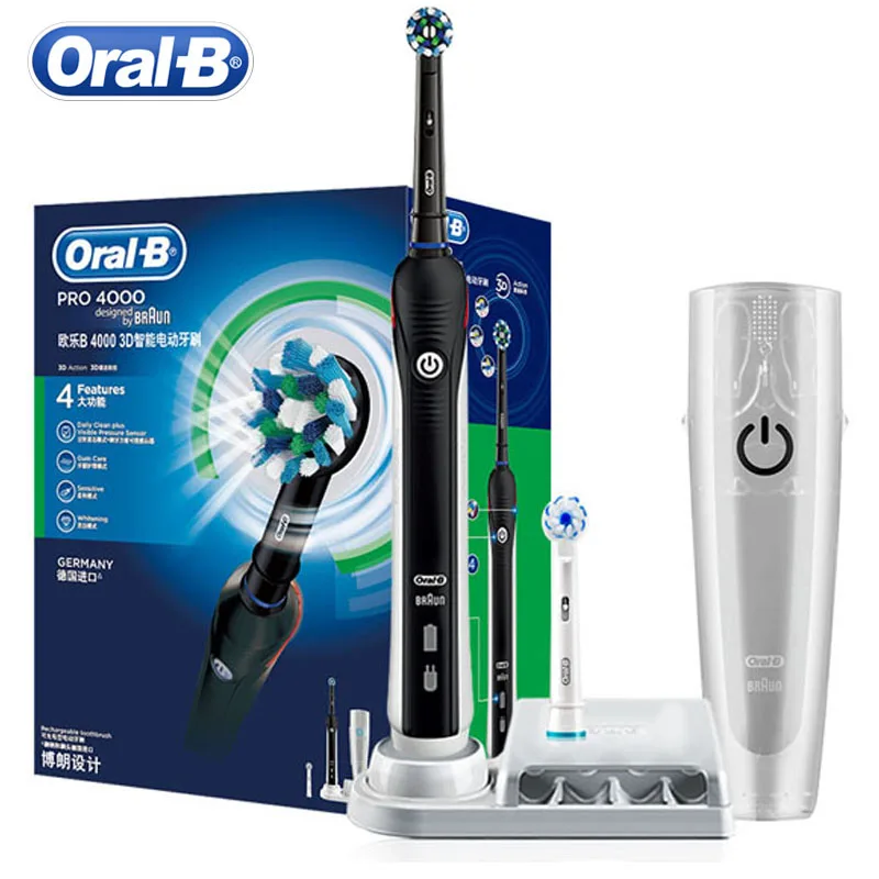 

Oral B Pro4000 3D Sonic Electric Toothbrush Power Rechargeable LED Smart Timer Waterproof Soft Bristle Deep Clean Oral Hygiene