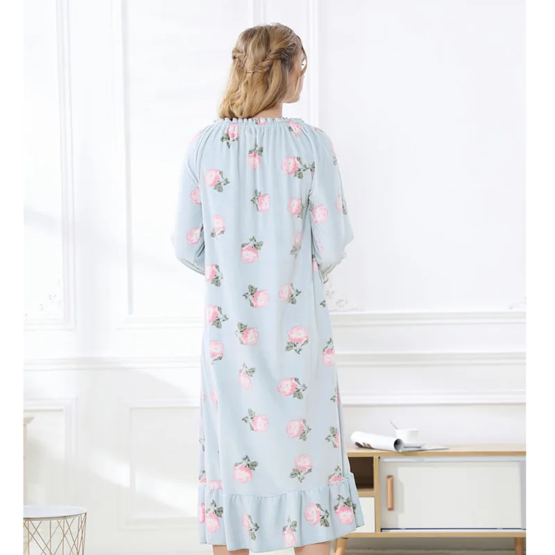 New Winter Sleepdress Women Koeran Fleece Long Sleeved Knitted Nightdress Sleepwear Nighties Cute Sexy Homewear Nightgown Women