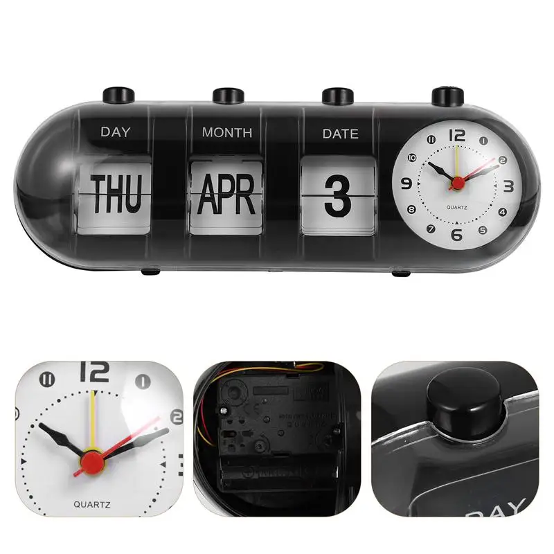 Calendar Clock Perpetual Desk Manual Date Display With Digitaltable Day Vintage Month Alarm Page Abs Ticking Non Small