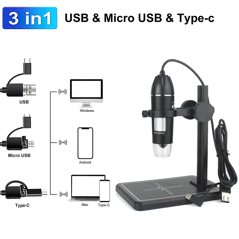 Digital Microscope Camera 3in1 C Type USB Portable Electron 1000X/1600X For Soldering LED Magnifier Mobile Phone Repairing