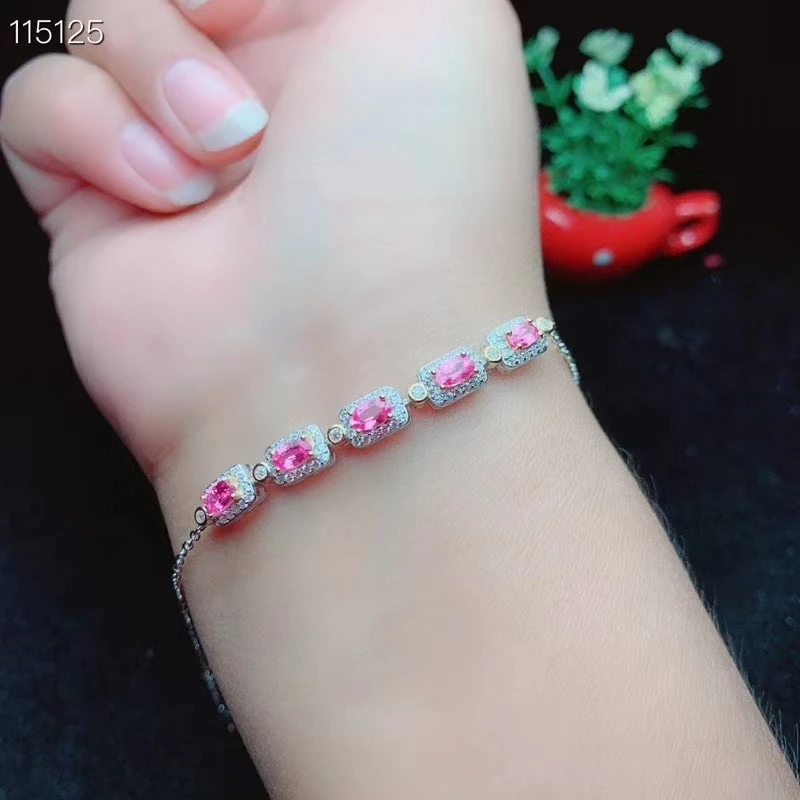 KJJEAXCMY fine jewelry 925 sterling silver inlaid natural pink sapphire bracelet fashion girl new hand bracelet support test