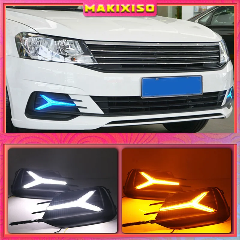 

1 Pair For Volkswagen VW Lavida 2019 with Yellow Trun Signal Light Blue Night Lamp LED DRL Daytime Running Light