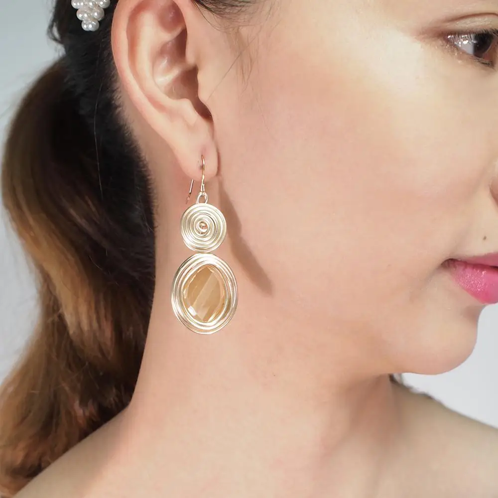 MANILAI Handmade Big Champagne Crystal Earrings For Women Fashion Gold Color Wire Helical Dangle Earrings Bohemia Jewelry