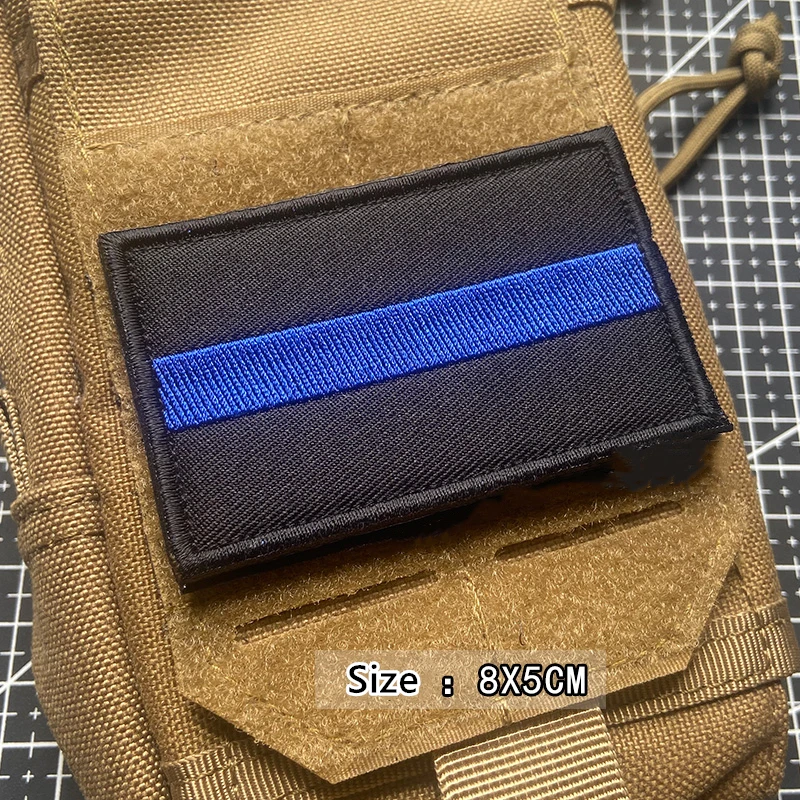 Blue Line Stripe Embroidery Reflective Patch Tactical Nylon Badges Stickers for Backpack Hat Clothes Jacket Decoration Applique