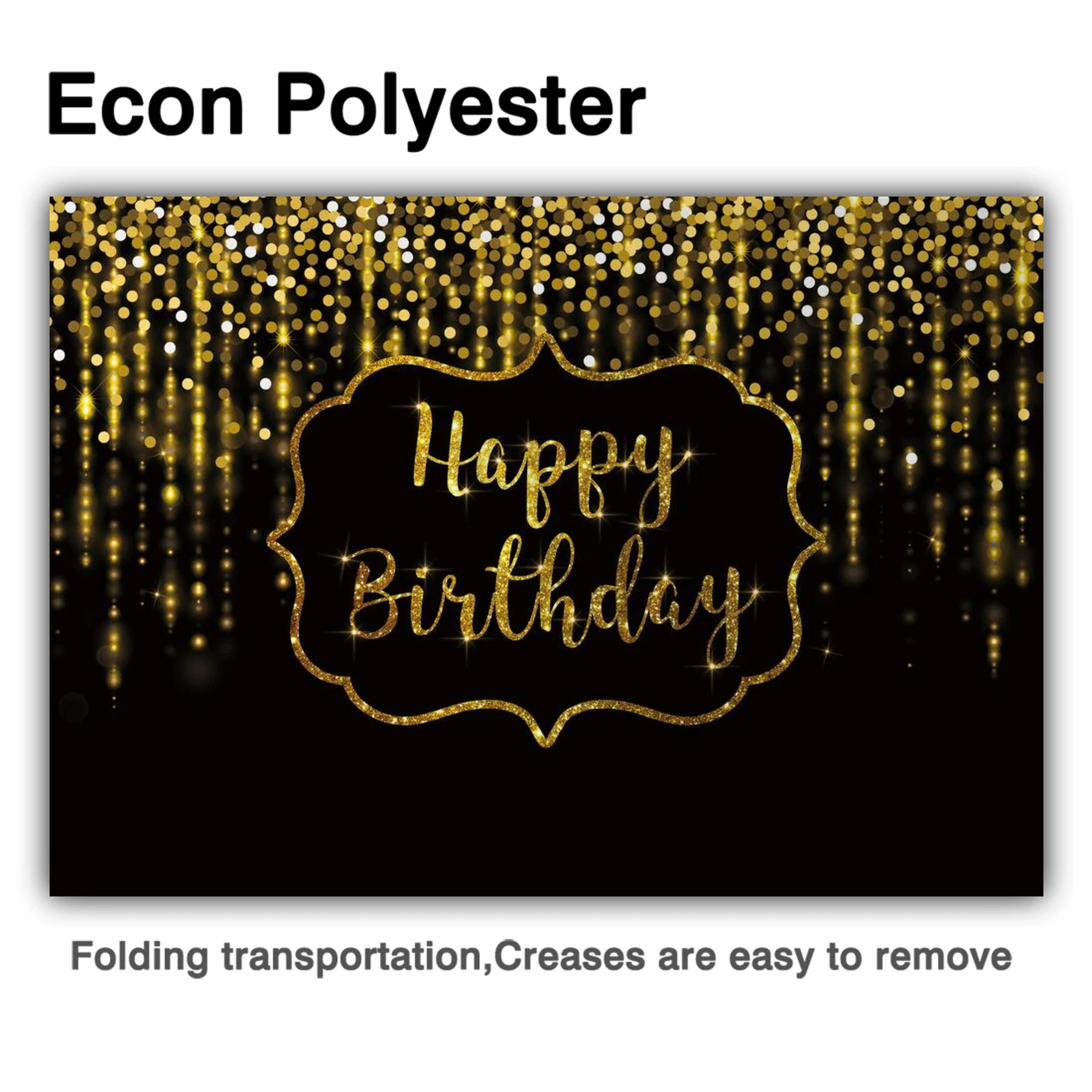 Funnytree 7x5ft Happy Birthday Backdrop for Black and Gold Commemorative Party Party Baby Shower Decoration Shooting Background