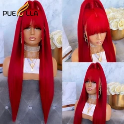 Red 13x4 Lace Frontal Wig With Bangs Brazilian Straight Lace Front Human Hair Wigs For Women 13x6 Lace Front Wig Human Hair