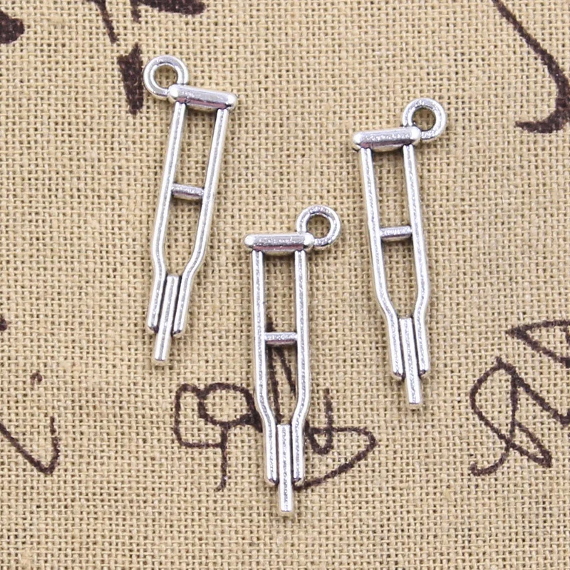 25pcs Charms Crutch Walking Stick 32x10mm Antique Silver Color Pendants DIY Crafts Making Findings Handmade Tibetan Jewelry