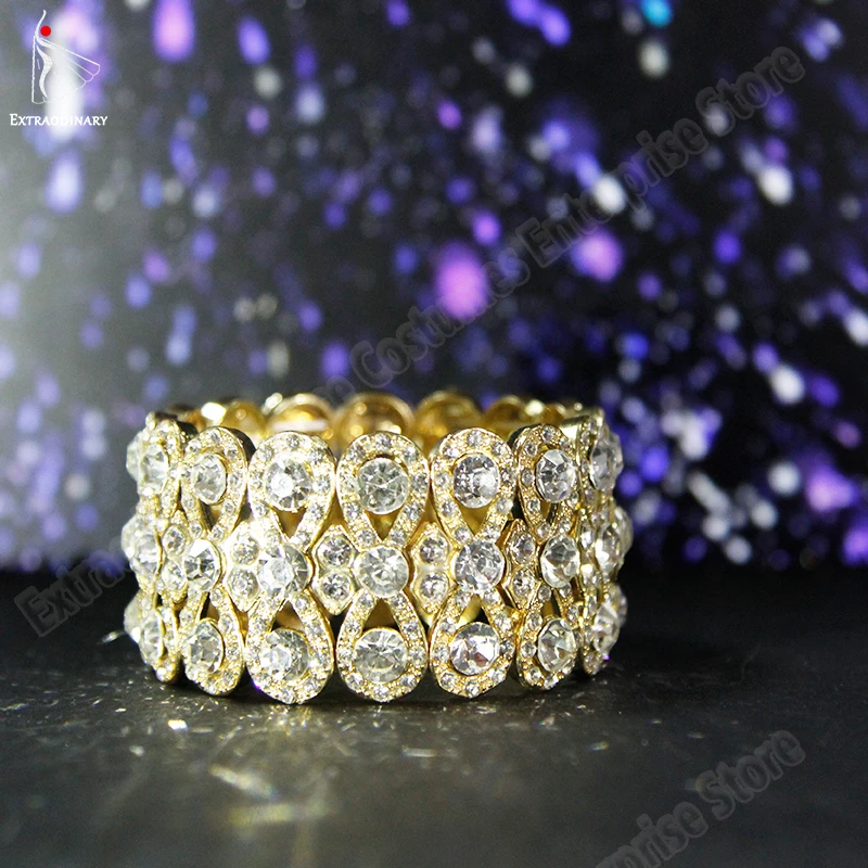 Belly Dance Accessories Gold Silver Women Rhinestone Stretching Bangle Upper Arm Cuff Party Bracelet Jewelry