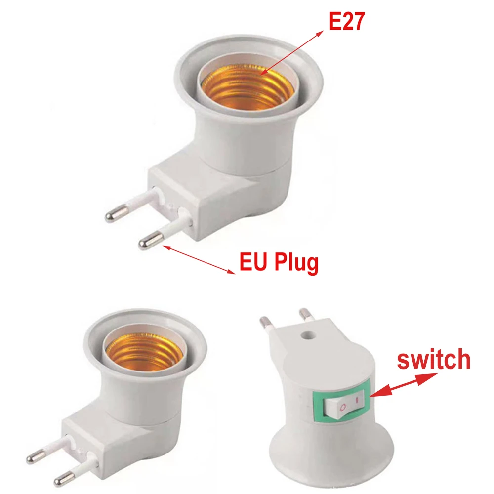 E27 EU ปลั๊กอะแดปเตอร์สะดวก LED Light Socket Extension Converter พร้อมสวิทช์หลอดไฟฐานสำหรับห้องครัวประหยัดพลังงานผู้ถือ