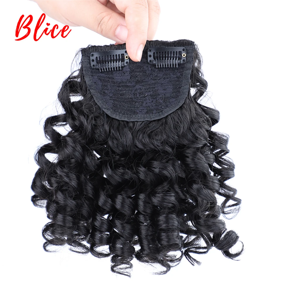 Blice-Extensões Sintéticas De Cabelo Para Mulheres, Falso Franja Encaracolado, 2 Clips em Bang, 100% Kanekalon Hairpieces