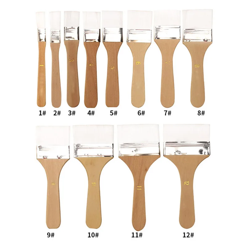 12 Pcs White Nylon Hair Board brush Propylene Water Oil Painting gouache  Acrylic Differeent Paintbrushes Size School Art Supply