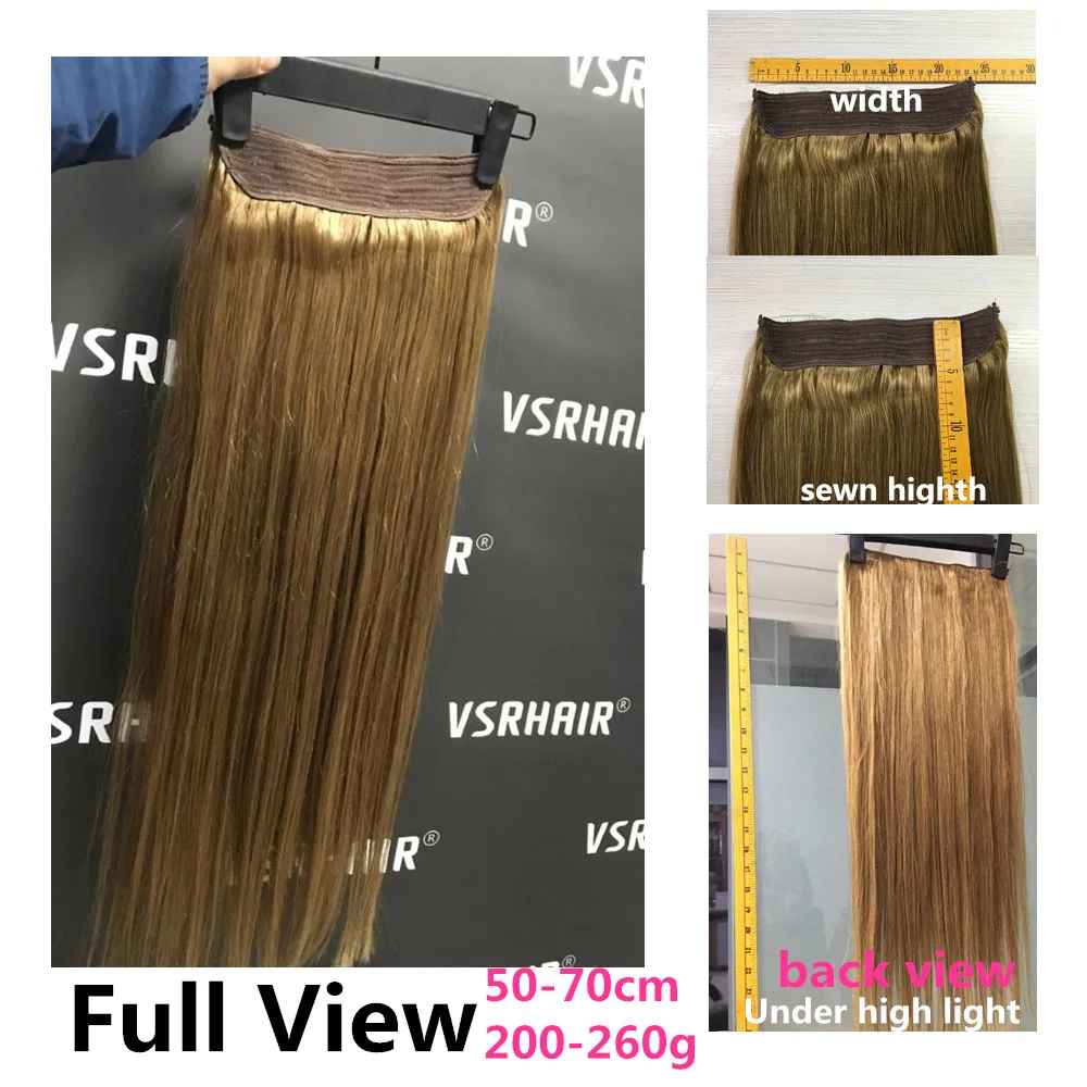 VSR  60cm 65cm 100g 150g 200g 260g Clip-in One Piece 100% Human Hair Fish Line Invisible Wire Hair Extensions