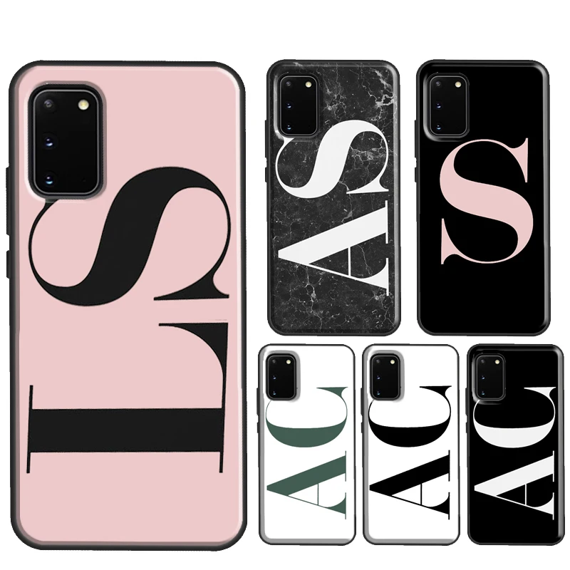 Large pink initials black background Case For Samsung S20 FE S8 S9 S10 Plus Note 10 Plus Note 20 Ultra S21 S22 Ultra Cover