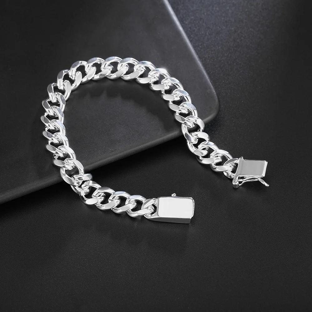 925 Sterling Silver Men'S Bracelet 10mm Trim Charm Bracelet New High Quality Fashion Bracelet Jewelry Christmas Gift