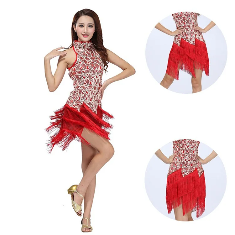 Vrouwen Kleurrijke Sexy Bling Latin Pailletten Jurk Ballroom Salsa Samba Rumba Tango Cha Cha Dans Prestaties Jurk