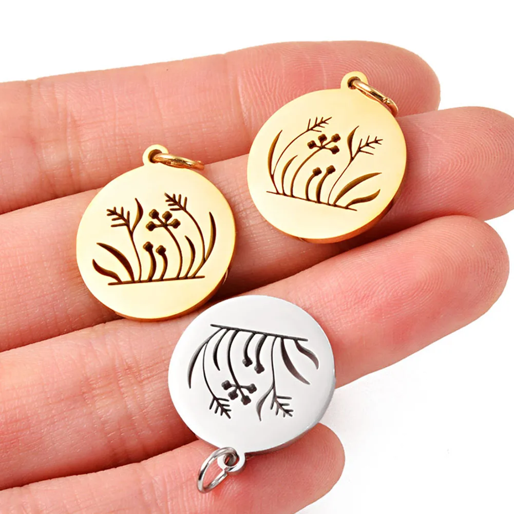 

3Pcs/lot Plants Charm Wholesale 100% Gold/Silver Color Stainless Steel Flowers Grass DIY Jewelry Finding Pendant Never Tarnish