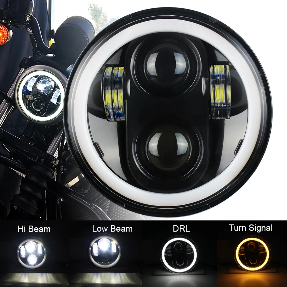 5,75 zoll Schwarz LED Scheinwerfer Projektor Halo Ring Hohe Abblendlicht Motorrad 5 3/4 DRL Blinker