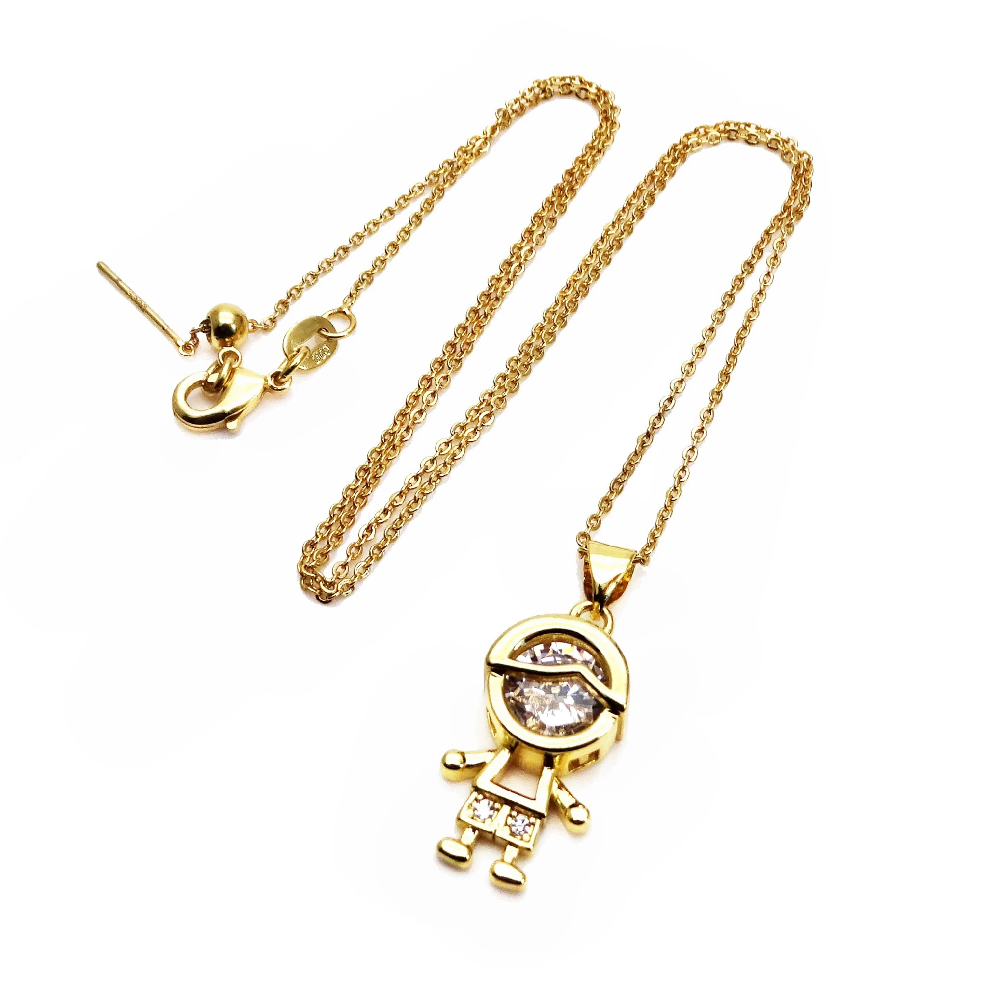 Micro zircon Couple pendant necklace Cute boys and girls copper gold plated DIY neck catenary necklace jewelry