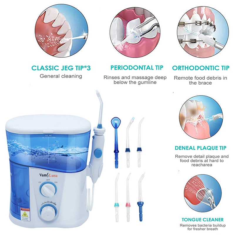 1000ML Oral Irrigator Household Dental 7 Nozzles Water jet with UV Disinfection Water Thread for Teeth Cleaning Tooth Care Tools