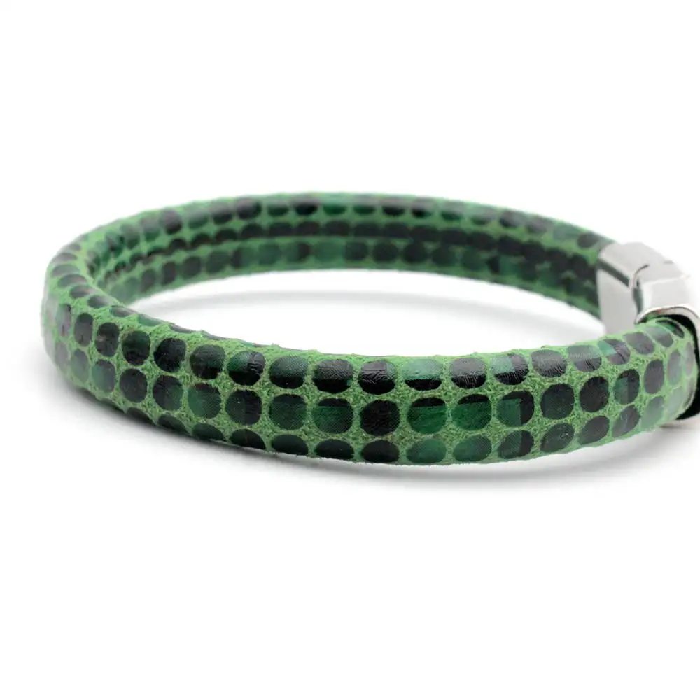 

1 Yard 10mmx6mm Deep Green Base Snake Skin Pattern Licorice Leather Strip for DIY Bracelet Bag Outside PU with Inside Cowhide